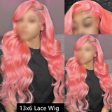 Pink Body Wave Transparent Lace Frontal Human Hair Wigs