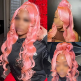 Pink Body Wave Transparent Lace Frontal Human Hair Wigs