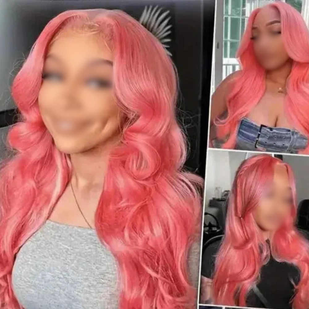 Pink Body Wave Transparent Lace Frontal Human Hair Wigs