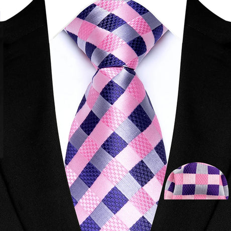 Pink Pink Floral Jacquard Hanky Pocket Square Necktie Set