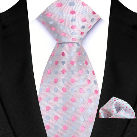 Pink Floral Jacquard Hanky Pocket Square Necktie Set