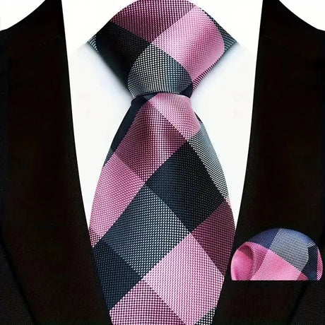Pink Floral Jacquard Hanky Pocket Square Necktie Set