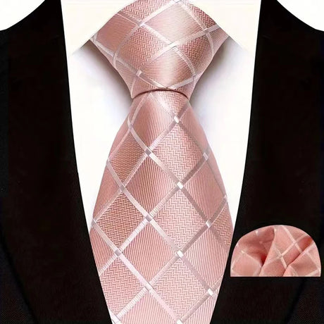 Pink Floral Jacquard Hanky Pocket Square Necktie Set