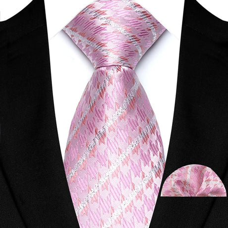 Pink Floral Jacquard Hanky Pocket Square Necktie Set