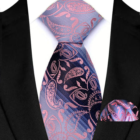Pink Floral Jacquard Hanky Pocket Square Necktie Set