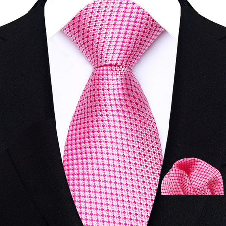 Pink Floral Jacquard Hanky Pocket Square Necktie Set
