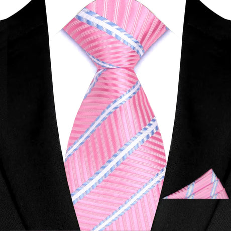 Pink Floral Jacquard Hanky Pocket Square Necktie Set