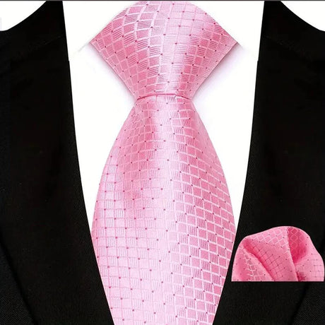 Pink Floral Jacquard Hanky Pocket Square Necktie Set