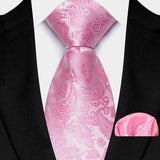Pink Floral Jacquard Hanky Pocket Square Necktie Set