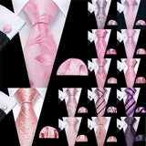 Collection of Pink Jacquard Peach Silk Pocket Square Cufflinks Set Necktie