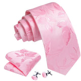 Pink Jacquard Peach Silk Pocket Square Cufflinks Set Necktie