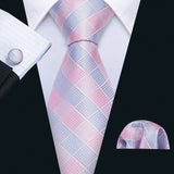 Pink Jacquard Peach Silk Pocket Square Cufflinks Set Necktie