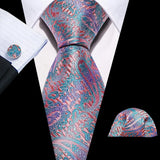 Pink Jacquard Peach Silk Pocket Square Cufflinks Set Necktie