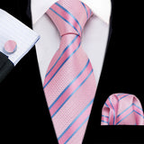 Pink Jacquard Peach Silk Pocket Square Cufflinks Set Necktie