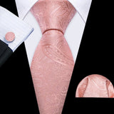 Pink Jacquard Peach Silk Pocket Square Cufflinks Set Necktie