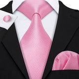 Pink Jacquard Peach Silk Pocket Square Cufflinks Set Necktie