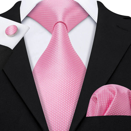 Pink Jacquard Peach Silk Pocket Square Cufflinks Set Necktie