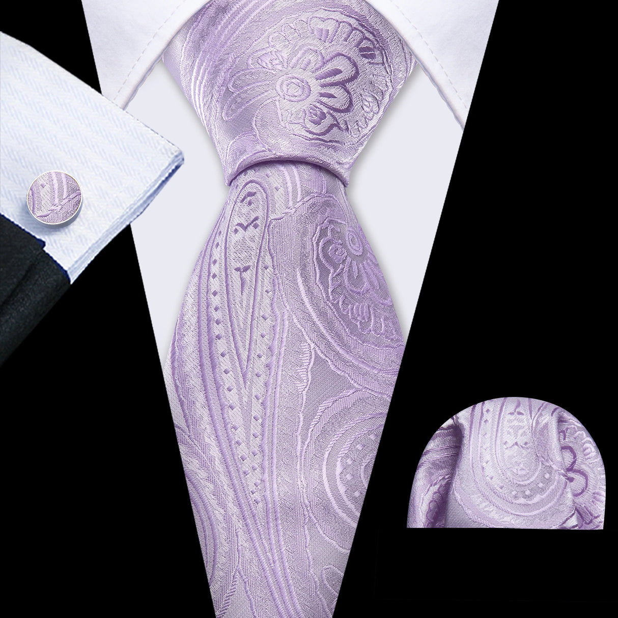 Pink Jacquard Peach Silk Pocket Square Cufflinks Set Necktie