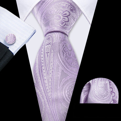 Pink Jacquard Peach Silk Pocket Square Cufflinks Set Necktie