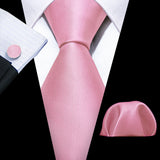 Pink Jacquard Peach Silk Pocket Square Cufflinks Set Necktie