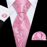 Pink Jacquard Peach Silk Pocket Square Cufflinks Set Necktie