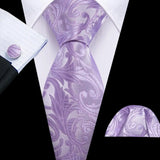 Purple Pink Jacquard Peach Silk Pocket Square Cufflinks Set Necktie