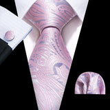 Pink Jacquard Peach Silk Pocket Square Cufflinks Set Necktie