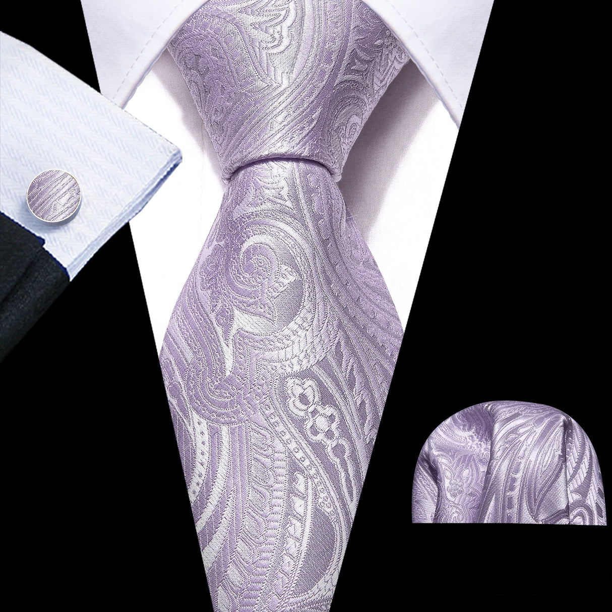 Pink Jacquard Peach Silk Pocket Square Cufflinks Set Necktie