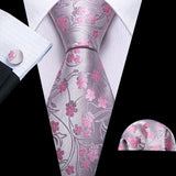 Pink Jacquard Peach Silk Pocket Square Cufflinks Set Necktie