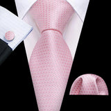 Pink Jacquard Peach Silk Pocket Square Cufflinks Set Necktie
