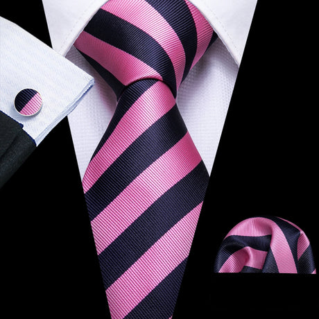 Pink Jacquard Peach Silk Pocket Square Cufflinks Set Necktie