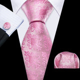 Pink Jacquard Peach Silk Pocket Square Cufflinks Set Necktie