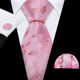 Pink Jacquard Peach Silk Pocket Square Cufflinks Set Necktie