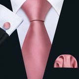 Pink Jacquard Peach Silk Pocket Square Cufflinks Set Necktie