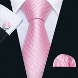 Pink Jacquard Peach Silk Pocket Square Cufflinks Set Necktie