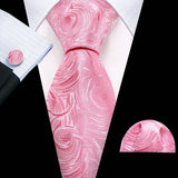 Pink Jacquard Peach Silk Pocket Square Cufflinks Set Necktie
