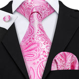 Pink Jacquard Peach Silk Pocket Square Cufflinks Set Necktie