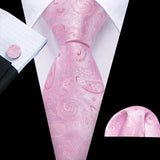 Pink Jacquard Peach Silk Pocket Square Cufflinks Set Necktie