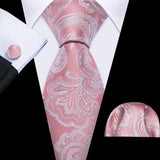 Pink Jacquard Peach Silk Pocket Square Cufflinks Set Necktie