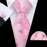 Pink Jacquard Peach Silk Pocket Square Cufflinks Set Necktie