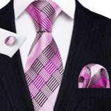 Pink Jacquard Peach Silk Pocket Square Cufflinks Set Necktie