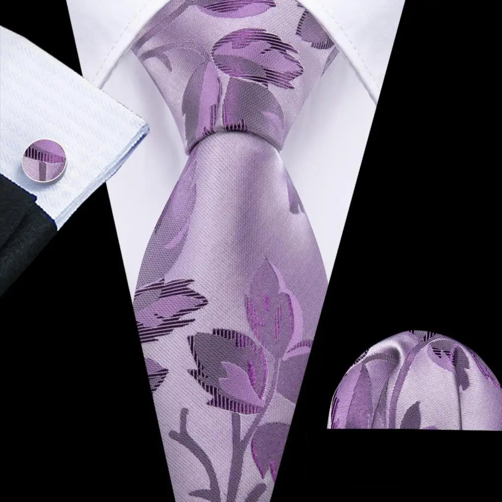 Pink Jacquard Peach Silk Pocket Square Cufflinks Set Necktie