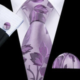 Pink Jacquard Peach Silk Pocket Square Cufflinks Set Necktie