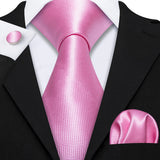 Pink Jacquard Peach Silk Pocket Square Cufflinks Set Necktie