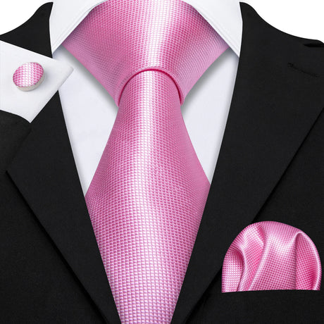 Pink Jacquard Peach Silk Pocket Square Cufflinks Set Necktie