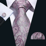 Pink Jacquard Peach Silk Pocket Square Cufflinks Set Necktie