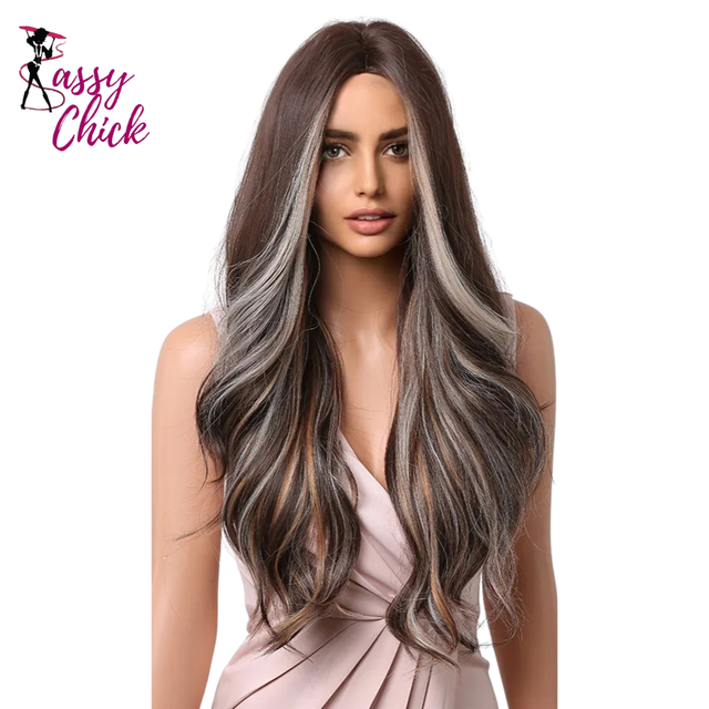 Pink Long Wavy Synthetic Heat Resistant Wig Sassy Chick Logo