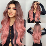 Pink Pink Long Wavy Synthetic Heat Resistant Wig