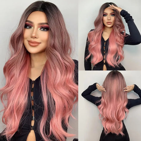 Pink Long Wavy Synthetic Heat Resistant Wig