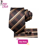 Plaid Black Brown Silk Wedding Men Tie